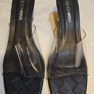 FashionNova Clear strap black base with clear heels slip on shoes